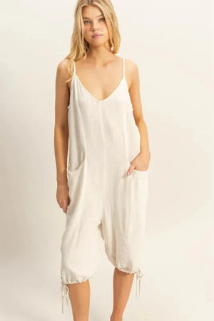Side-Tie Linen Blend Beach Romper in Oatmeal women outfit ideas