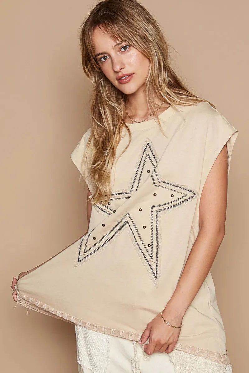 Stargazer Studded Beach Tank with Lace Hem women outfit ideas