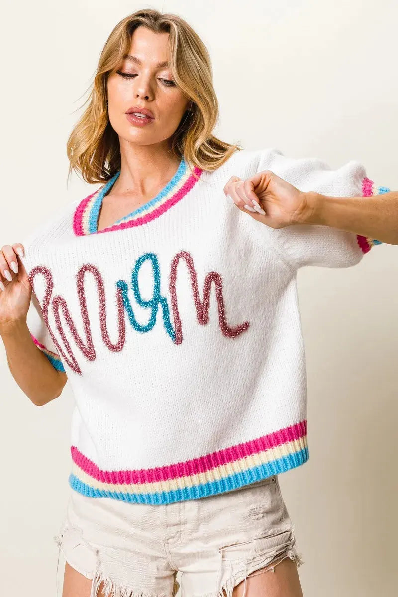 Starlight Metallic Letter Puff Sleeve Beach Sweater women outfit ideas