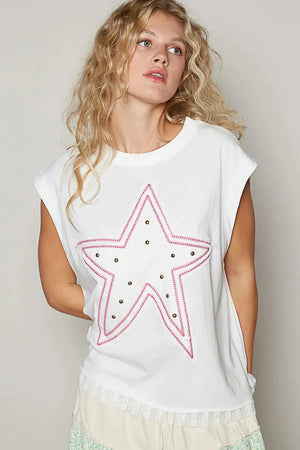 Starlight Studded Beach Tank with Delicate Lace Hem women outfit ideas