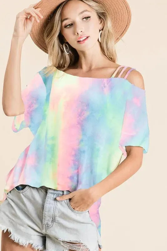 Strapped One-Shoulder Pastel Tie-Dye Beach Top women outfit ideas
