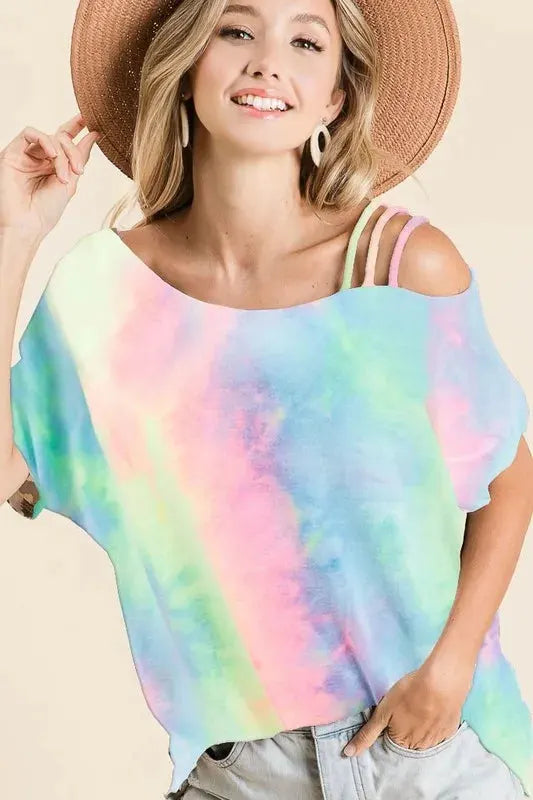 Strapped One-Shoulder Pastel Tie-Dye Beach Top women outfit ideas