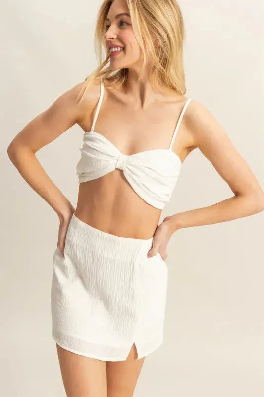 Sunset Beach Ruched Cotton Skirt & Top Set women outfit ideas