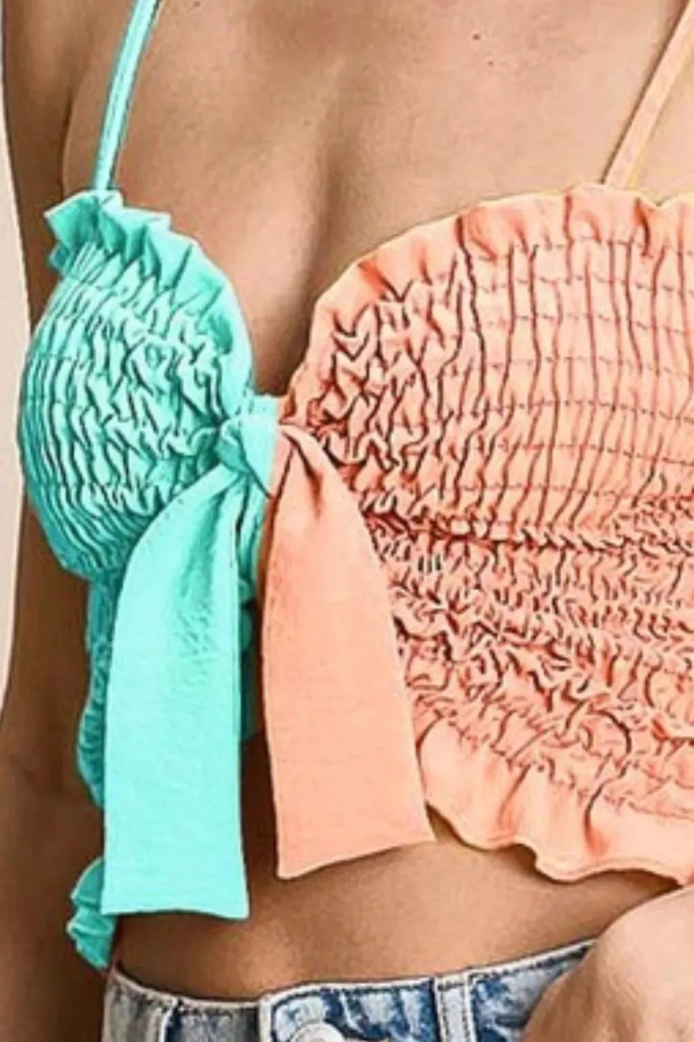 Sunset Beach Smocked Color Block Top in Mint/Peach women outfit ideas