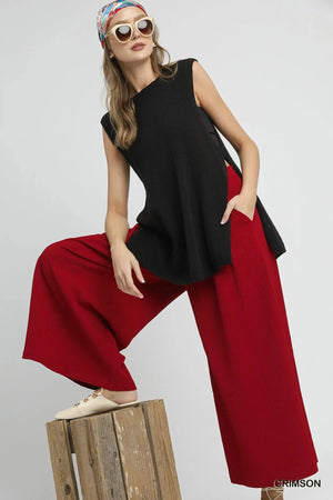 Sunset Crimson Flowy Wide-Leg Beach Pants for Coastal Nights women outfit ideas
