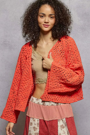 Sunset Crochet Beach Cardigan in Neon Orange women outfit ideas