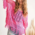 Sunset Crochet Fringe Beach Top in Hot Pink women outfit ideas