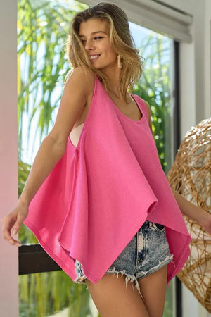 Sunset Flare High-Low Knit Beach Tank in Fuchsia women outfit ideas