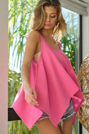 Sunset Flare High-Low Knit Beach Tank in Fuchsia women outfit ideas