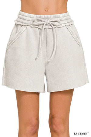 Sunset Fleece Drawstring Beach Shorts in Light Cement women outfit ideas
