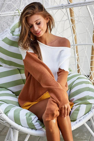 Sunset Geometric Color Block Beach Sweater women outfit ideas