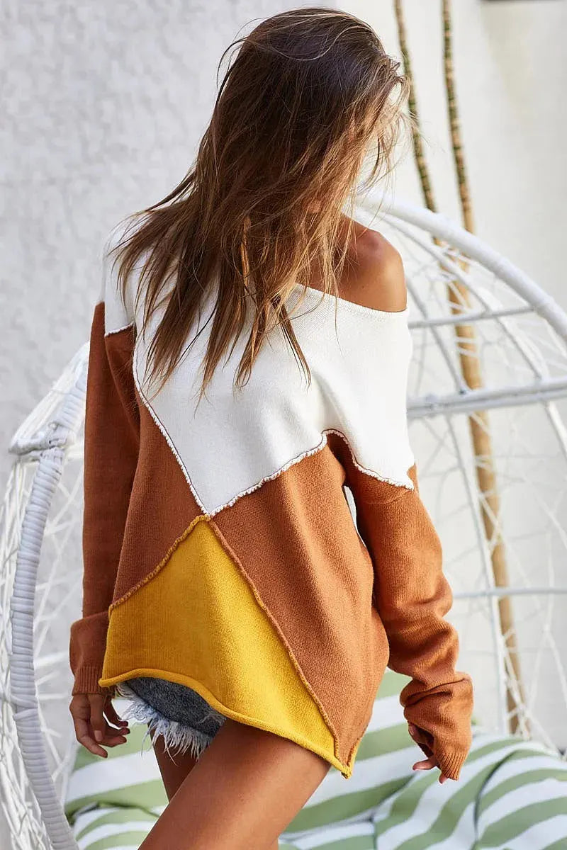 Sunset Geometric Color Block Beach Sweater women outfit ideas