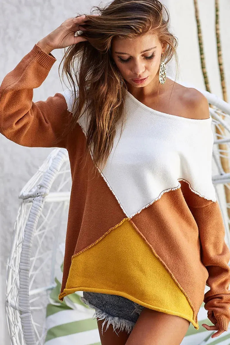 Sunset Geometric Color Block Beach Sweater women outfit ideas