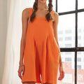 Sunset Orange Wide Leg Cotton Beach Romper women outfit ideas