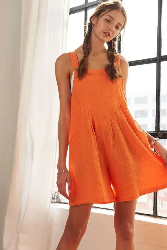 Sunset Orange Wide Leg Cotton Beach Romper women outfit ideas