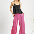 Sunset Pink Pleated Wide Leg Beach Pants women outfit ideas