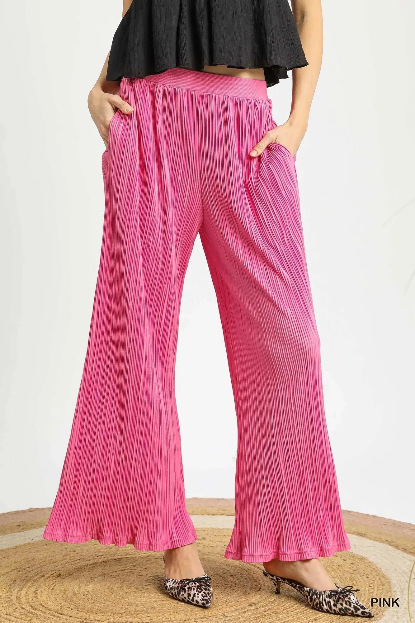 Sunset Pink Pleated Wide Leg Beach Pants women outfit ideas