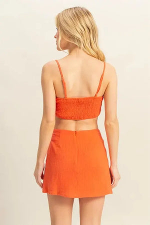 Sunset Ruched Beach Top & Mini Skirt Set women outfit ideas