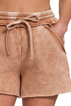 Sunset Rust Acid Wash Fleece Beach Shorts women outfit ideas
