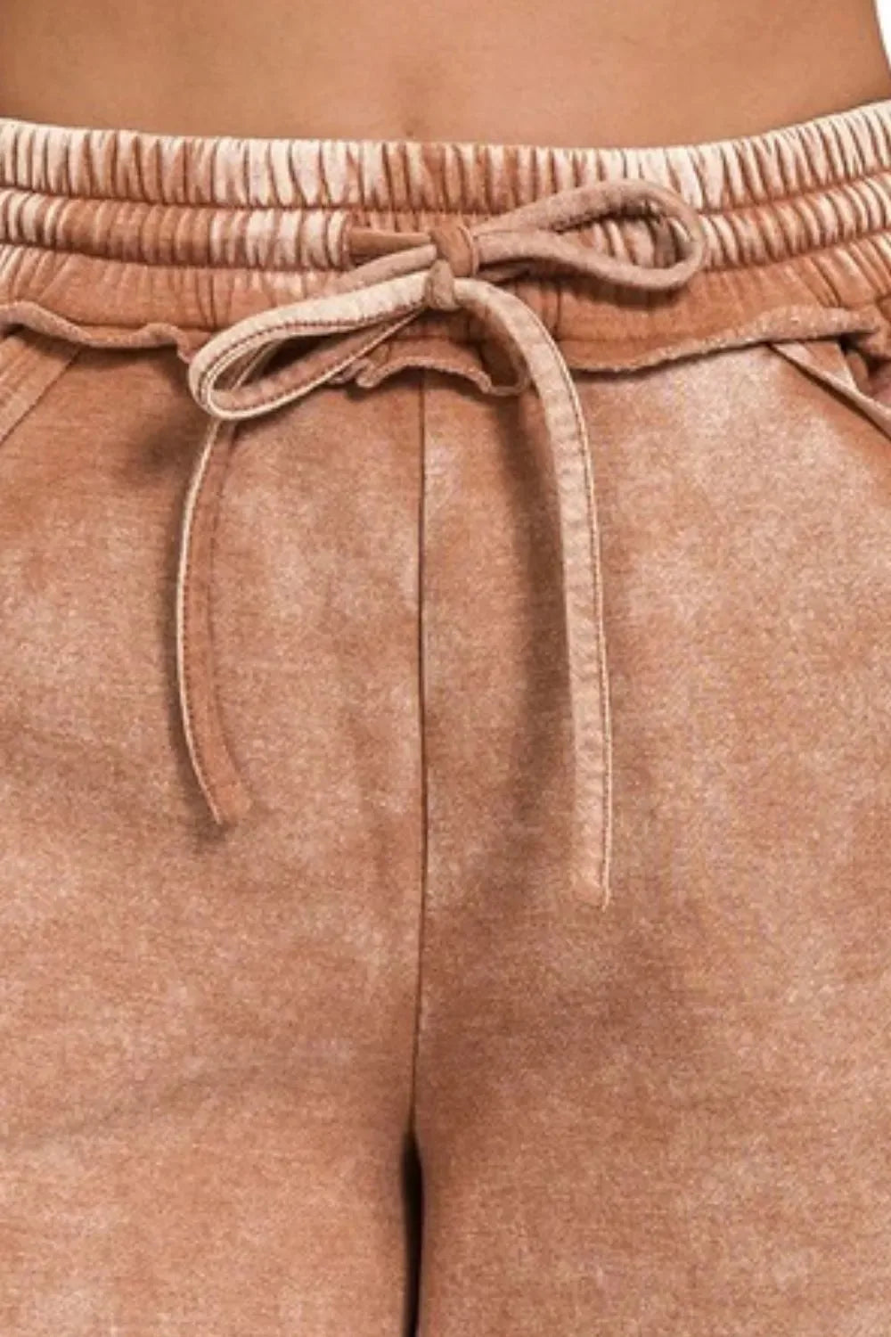 Sunset Rust Acid Wash Fleece Beach Shorts women outfit ideas