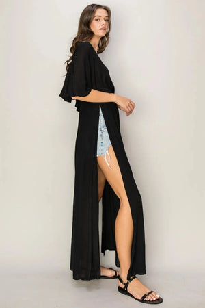 Sunset Tie-Back Maxi Beach Cover-Up Dress in Black women outfit ideas