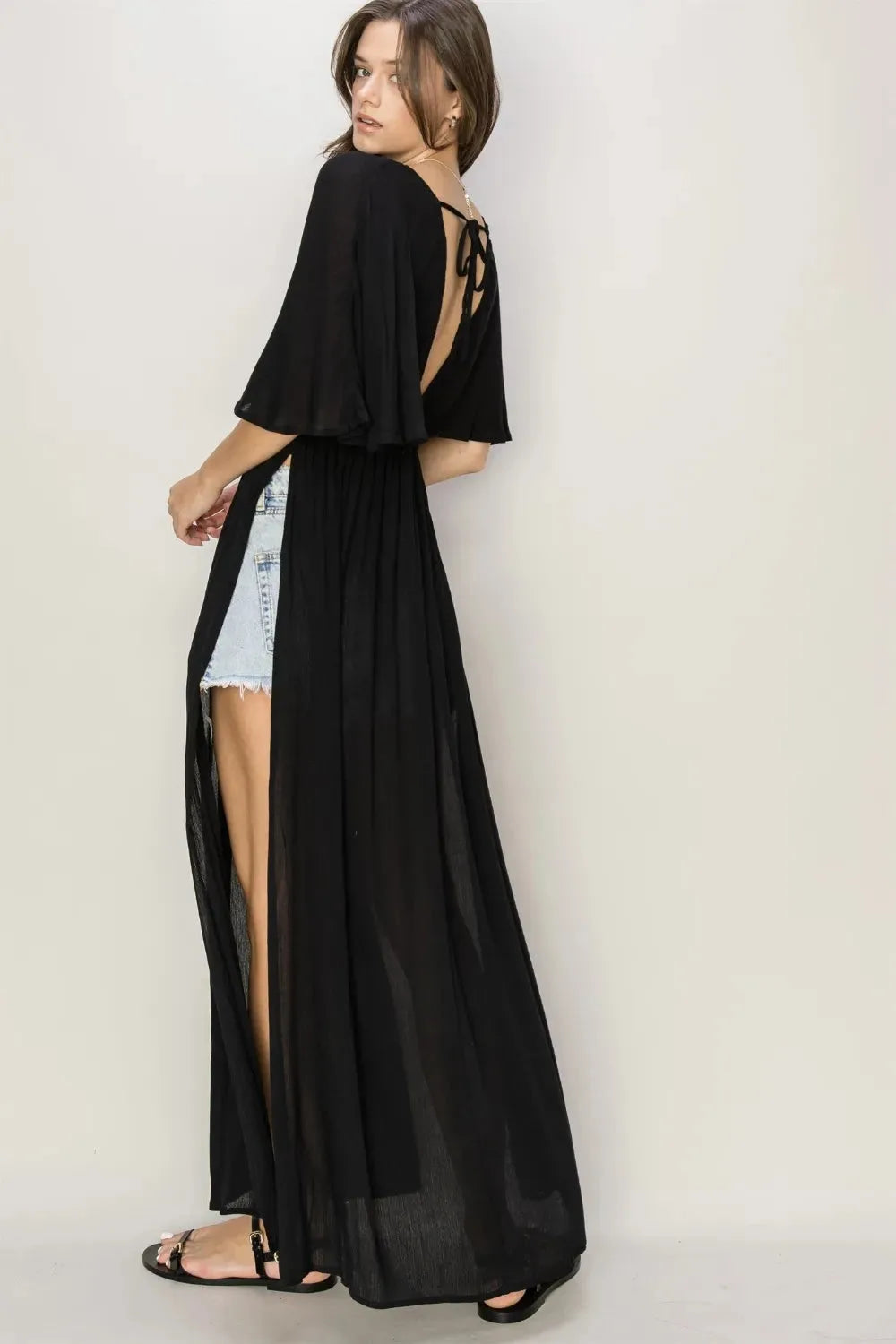 Sunset Tie-Back Maxi Beach Cover-Up Dress in Black women outfit ideas