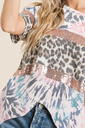 Sunset Tie-Dye Beach Terry Top with Leopard Print women outfit ideas