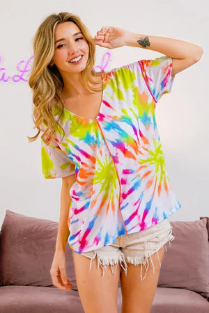 Sunset Tie-Dye Cotton Beach Top - Off White Multi women outfit ideas