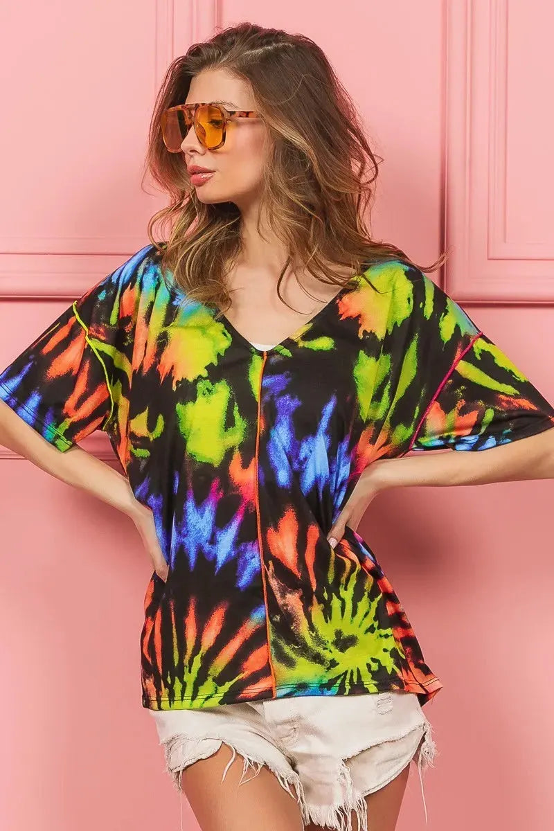Sunset Tie-Dye Cotton V-Neck Beach Top women outfit ideas
