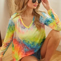 Sunset Tie-Dye Long Sleeve V-Neck Beach Top women outfit ideas