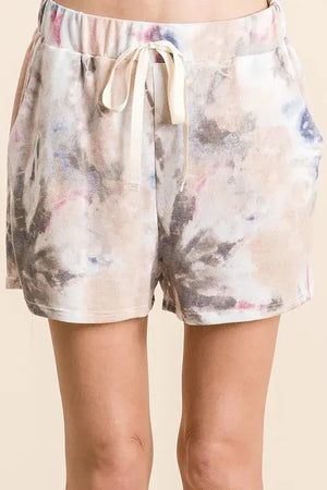 Sunset Tie-Dye Terry Beach Shorts in Taupe women outfit ideas