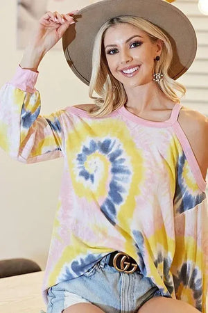 Sunset Tie-Dye Terry Beach Top with Cold Shoulders women outfit ideas