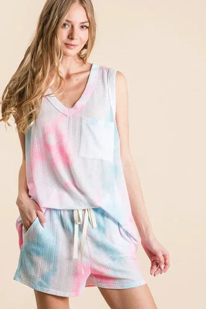 Sunset Tie-Dye Textured Beach Top & Shorts Set women outfit ideas
