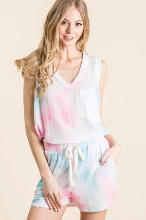 Sunset Tie-Dye Textured Beach Top & Shorts Set women outfit ideas