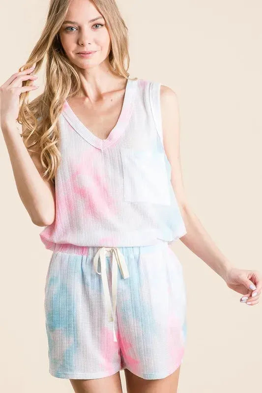 Sunset Tie-Dye Textured Beach Top & Shorts Set women outfit ideas