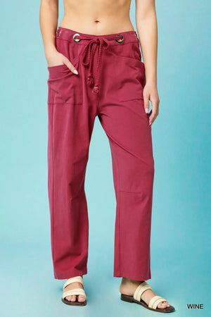Sunset Wide Leg Cotton Beach Pants in Wine Red women outfit ideas