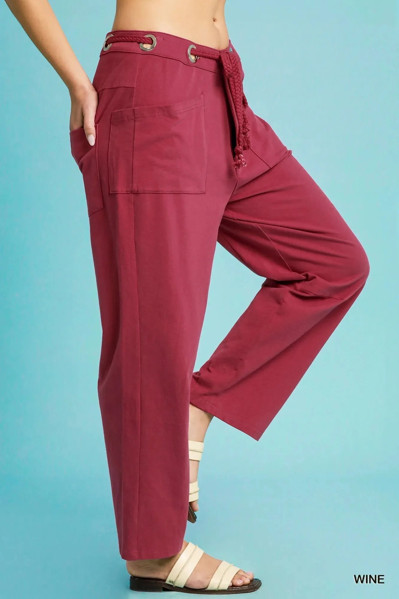Sunset Wide Leg Cotton Beach Pants in Wine Red women outfit ideas