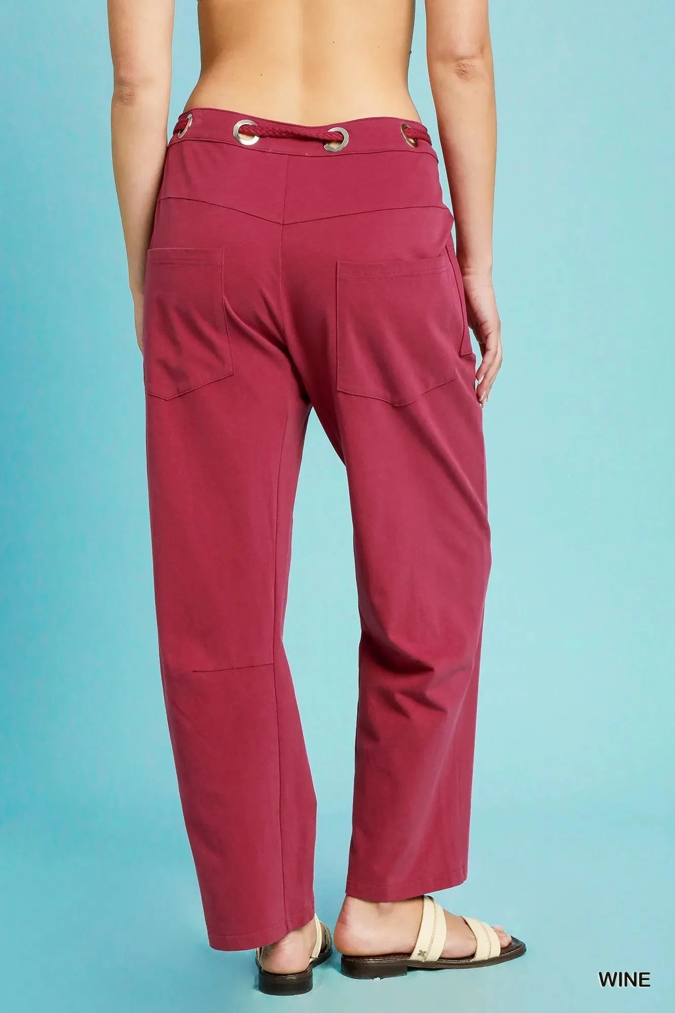 Sunset Wide Leg Cotton Beach Pants in Wine Red women outfit ideas