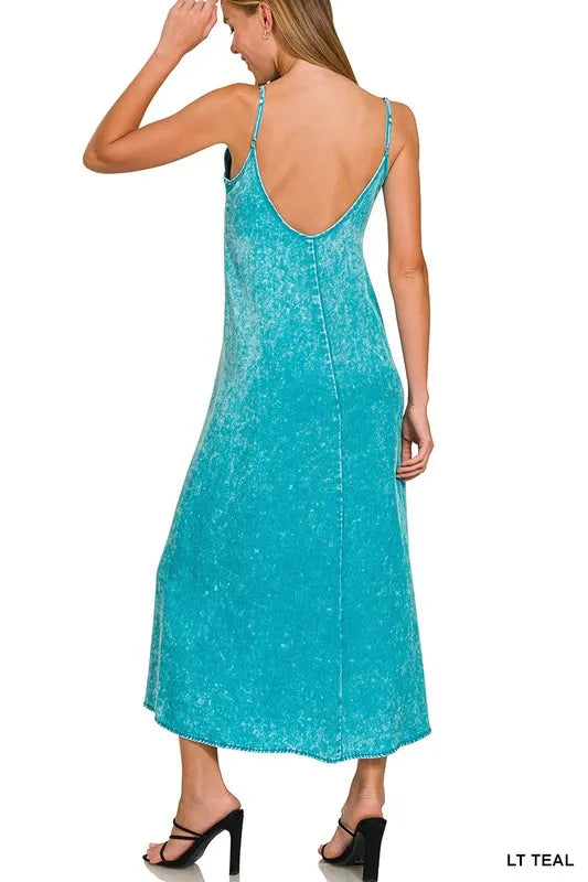 Tencel Mineral Wash Beach Maxi Dress in Light Teal