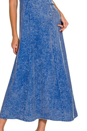 Tencel Mineral Wash Maxi Beach Dress in Classic Blue