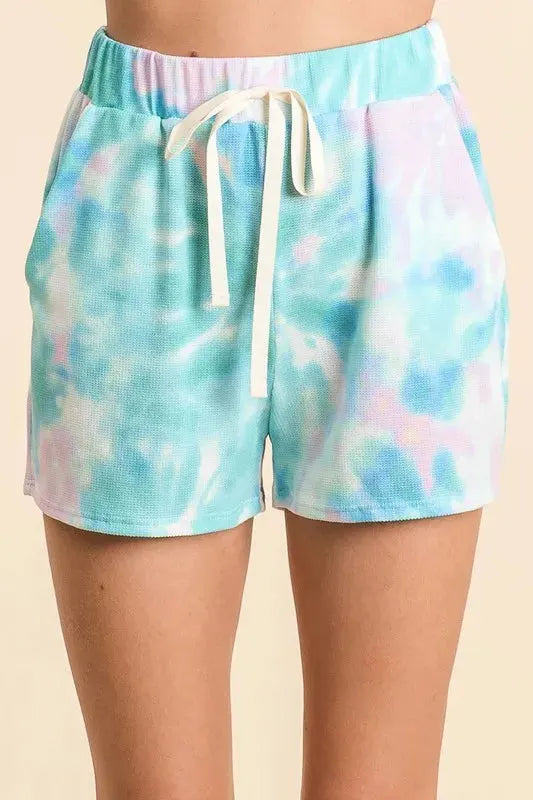 Tidal Tie-Dye Drawstring Beach Shorts in Pastel Green women outfit ideas