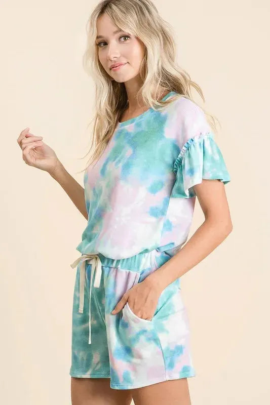 Tidal Tie-Dye Drawstring Beach Shorts in Pastel Green women outfit ideas