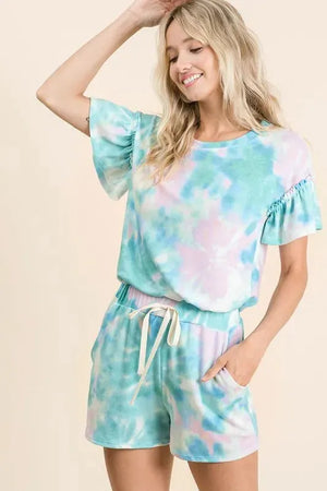 Tidal Tie-Dye Drawstring Beach Shorts in Pastel Green women outfit ideas