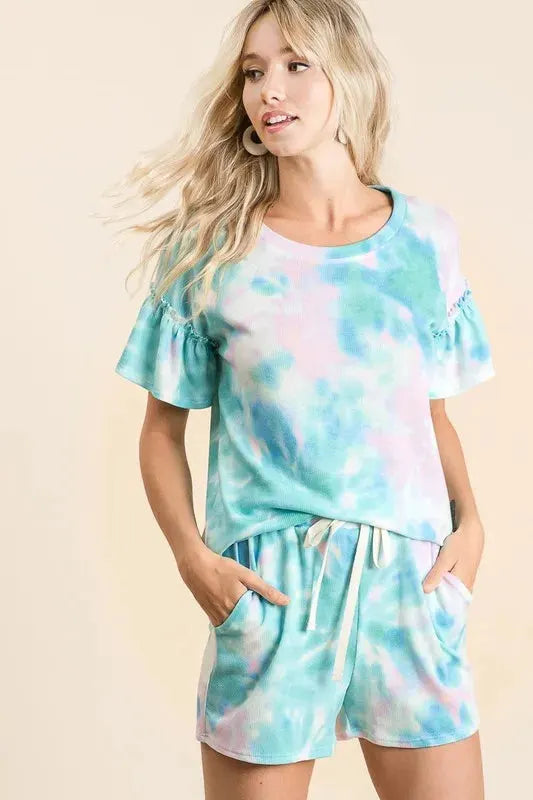 Tidal Tie-Dye Drawstring Beach Shorts in Pastel Green women outfit ideas