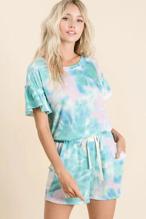Tidal Tie-Dye Drawstring Beach Shorts in Pastel Green women outfit ideas