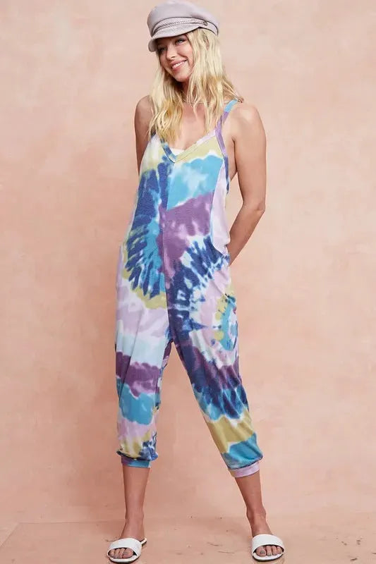 Tie-Dye Cotton Beach Jumpsuit in Lavender Blue women outfit ideas
