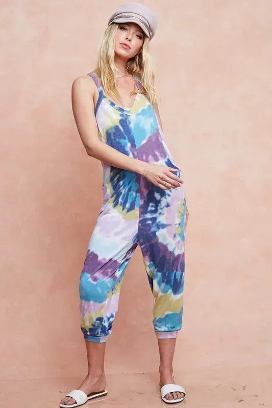 Tie-Dye Cotton Beach Jumpsuit in Lavender Blue women outfit ideas