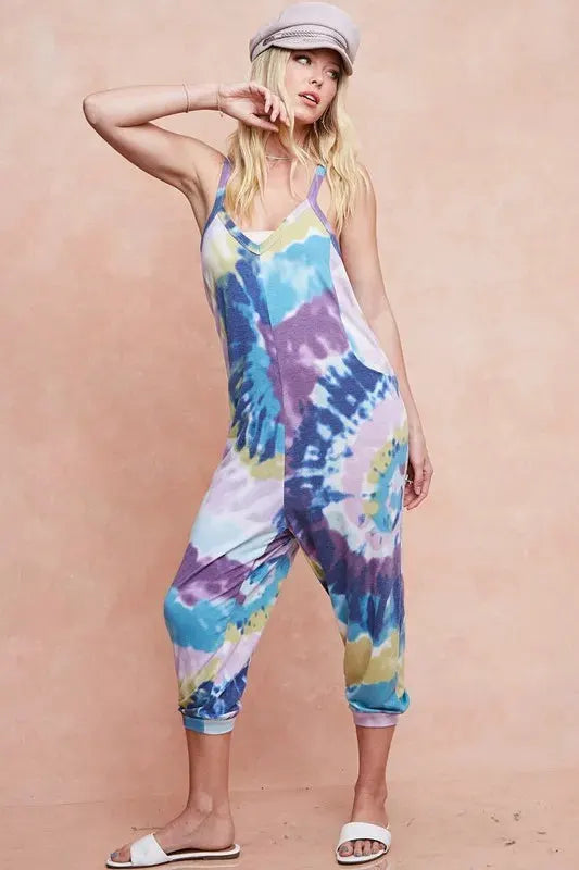 Tie-Dye Cotton Beach Jumpsuit in Lavender Blue women outfit ideas