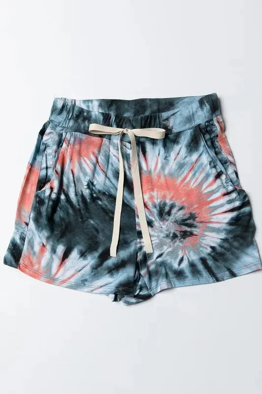 Tie-Dye Drawstring Beach Shorts in Charcoal Blush women outfit ideas
