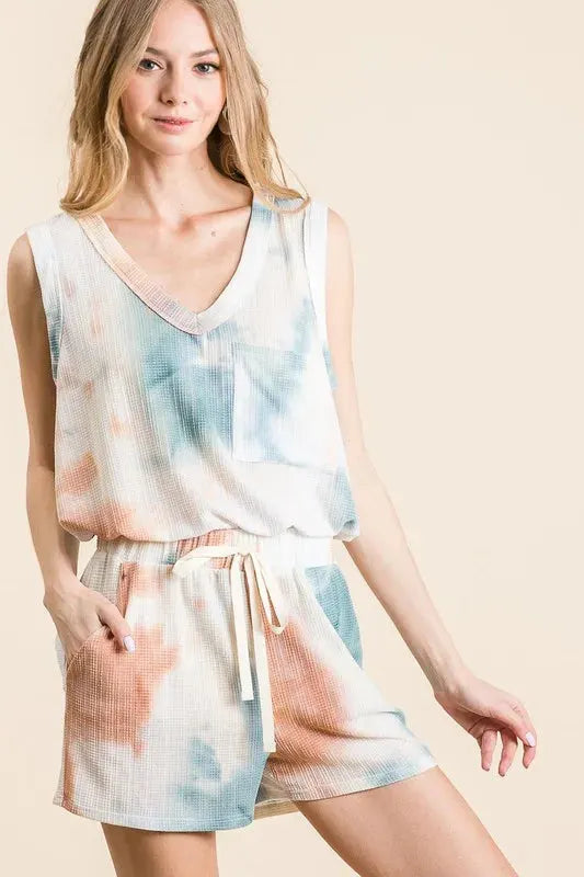 Tie-Dye Textured Knit Beach Set in Taupe & Dusty Blue women outfit ideas